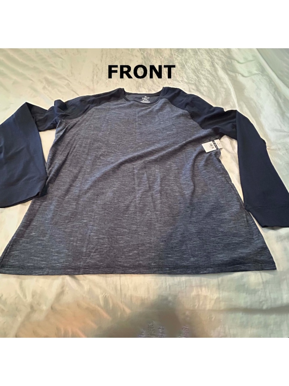 T-SHIRT, NAVY WITH HORIZONTAL WHITE STRIPES, SIZE 2XL, LONG SLEEVES IN SOLID NAV